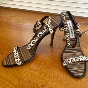 Manolo Blahnik leopard print leather sandals 39.5 NWOB